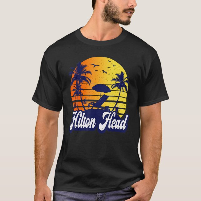Hilton Head Carolina Sunset Beach Retro T Shirt (Framsida)