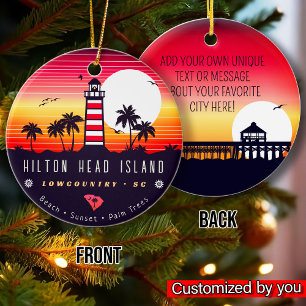 Hilton Head fyr SC Retro Sunset Souvenirs Julgransprydnad Keramik