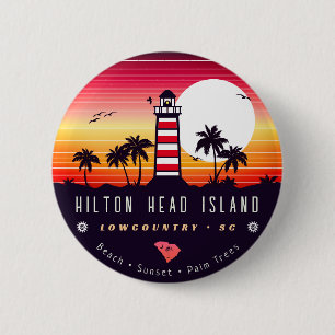 Hilton Head fyr SC Retro Sunset Souvenirs Knapp