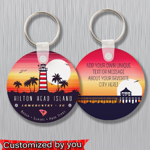 Hilton Head fyr SC Retro Sunset Souvenirs Nyckelring