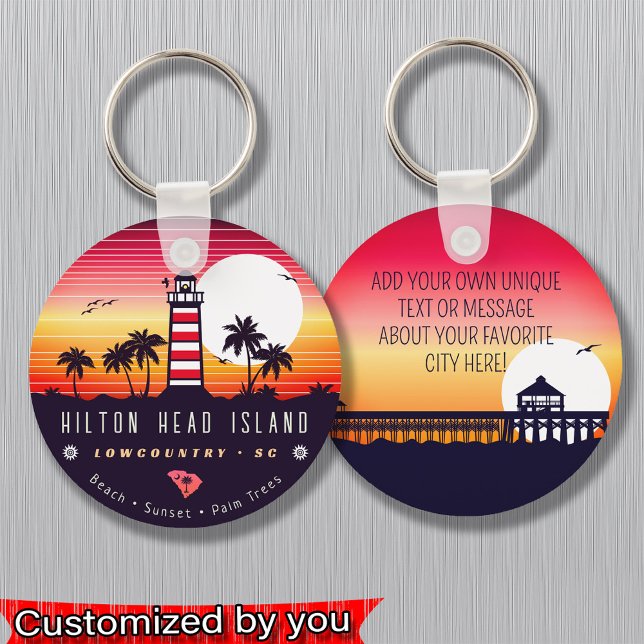 Hilton Head fyr SC Retro Sunset Souvenirs Nyckelring (Skapare uppladdad)