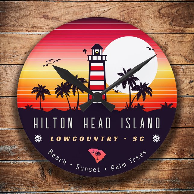 Hilton Head fyr SC Retro Sunset Souvenirs Rund Klocka (Skapare uppladdad)