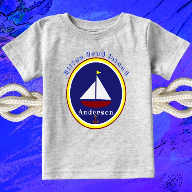Hilton Head Island Cute Sailboat Anchor och Namn T Shirt (Skapare uppladdad)