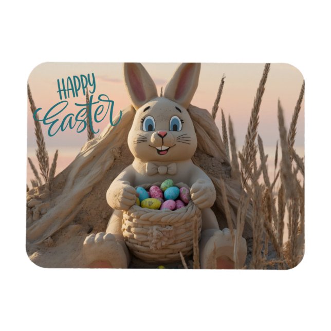 Hilton Head Island Easter Bunny Sand Sculpture Magnet (Horisontell)