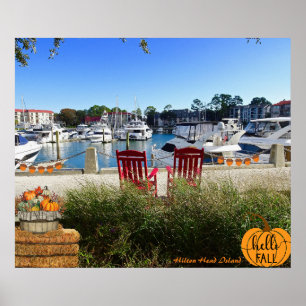 Hilton Head Island Harbor Town Marina Hej Fall Poster