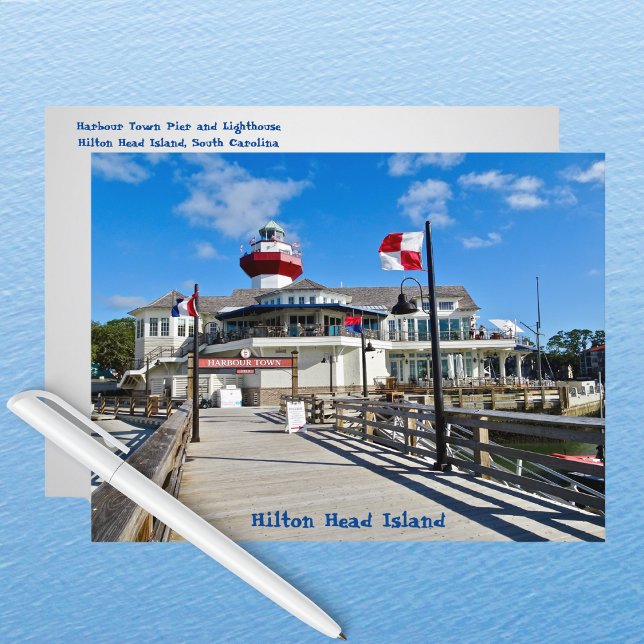 Hilton Head Island Harbor Town Pier & Lighthouse Vykort (Skapare uppladdad)