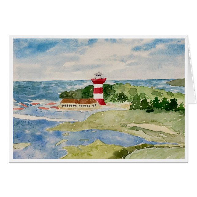 Hilton Head Island Harbour Town Lighthouse Card OBS Kort (Framsidan Horizontal)