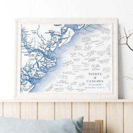 Hilton Head Island Karta Bröllop Guest Bok Poster