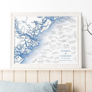Hilton Head Island Karta Bröllop Guest Bok Poster