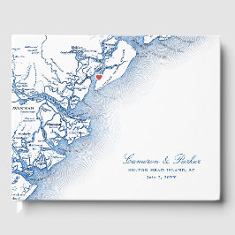Hilton Head Island Karta Elegant Marinblå Bröllop Gästböcker