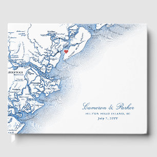 Hilton Head Island Karta Elegant Marinblå Bröllop Gästböcker
