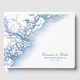 Hilton Head Island Karta Elegant Navy Blue Bröllop Gästböcker
