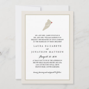 Hilton Head Island Karta med hjärta   BRÖLLOP Inbjudningar