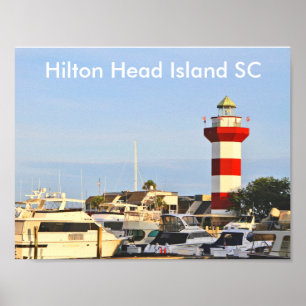 Hilton Head Island Lighthouse med båtar på Poster