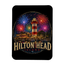 Hilton Head Island Lighthouse Patriotiska fyrverke Magnet