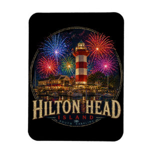 Hilton Head Island Lighthouse Patriotiska fyrverke Magnet