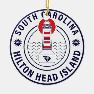 Hilton Head Island Lighthouse Retro Sunset Julgransprydnad Keramik