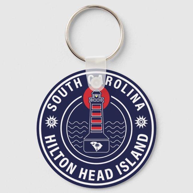 Hilton Head Island Lighthouse Retro Sunset Nyckelring (Framsida)