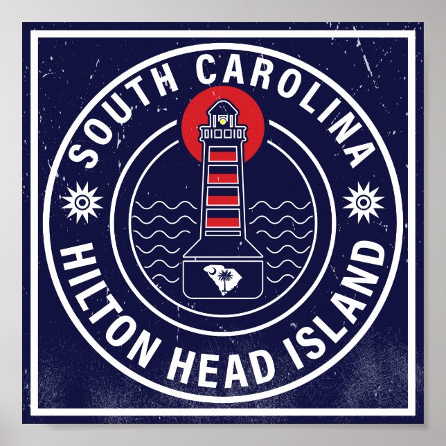 Hilton Head Island Lighthouse Retro Sunset Poster (Framsidan)