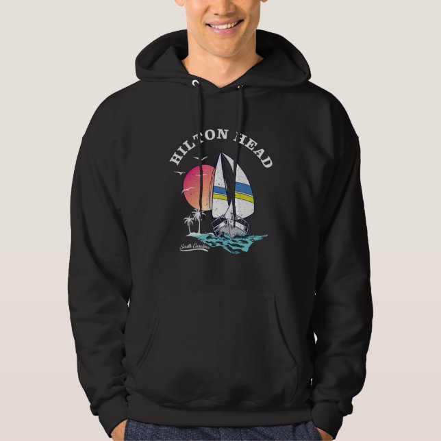 Hilton Head Island Sailboat Ocean Palm Trees Sunse Hoodie (Framsida)