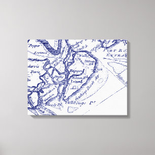 Hilton Head Island SC Vintage Karta Navy Blue Canvastryck
