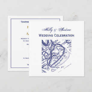 Hilton Head Island SC Vintage Karta Navy Blue Inbjudningar