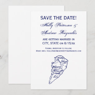 Hilton Head Island SC Vintagekarta Marinblå Inbjudningar