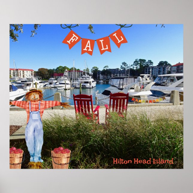 Hilton Head Island Sea Gräs Marina Fall Fågelskräm Poster (Framsidan)