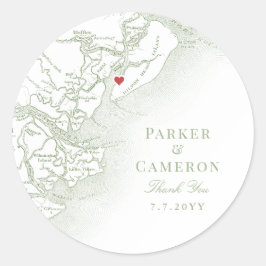 Hilton Head SC Karta Elegant Sage Wedding Favor Runt Klistermärke