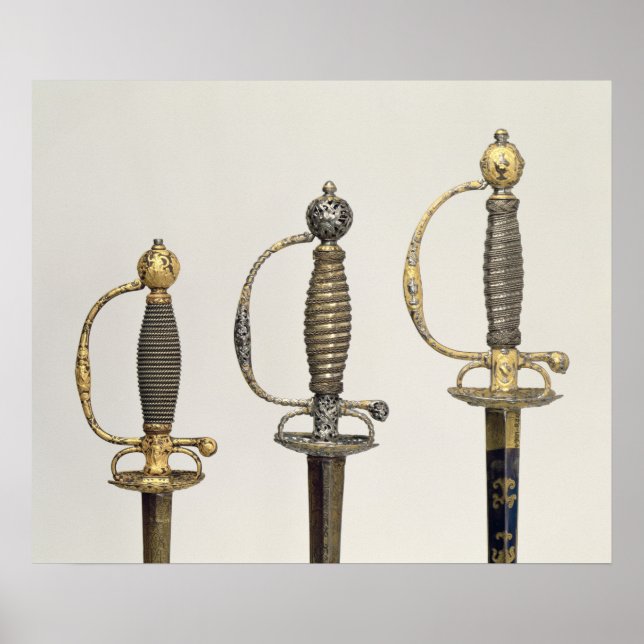 Hilts of three Fransk swords: one of steel Poster (Framsidan)
