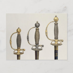 Hilts of three Fransk swords: one of steel Vykort