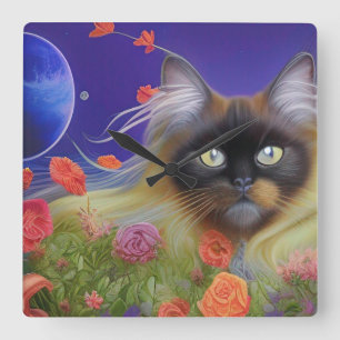 Himalayan Cat i Garden Fyrkantig Klocka