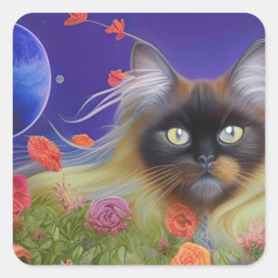 Himalayan Cat i Garden Fyrkantigt Klistermärke