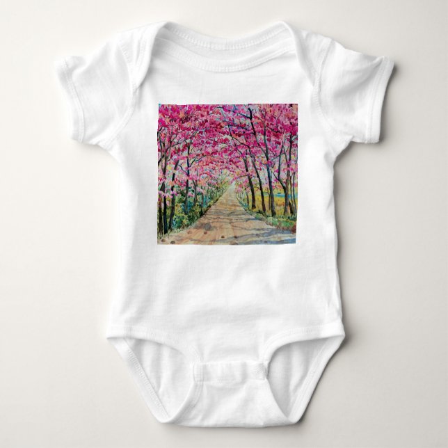 Himalayan Cherry Roadside Watercolor liggande T Shirt (Framsida)