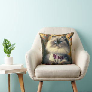 Himalayan Diva Cat På en stol Kudde