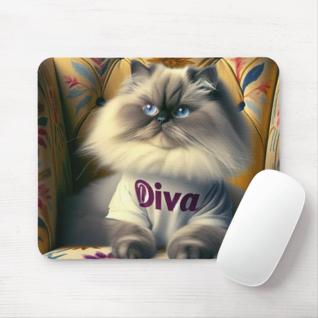 Himalayan Diva Cat På en stol Musmatta (Med mus)