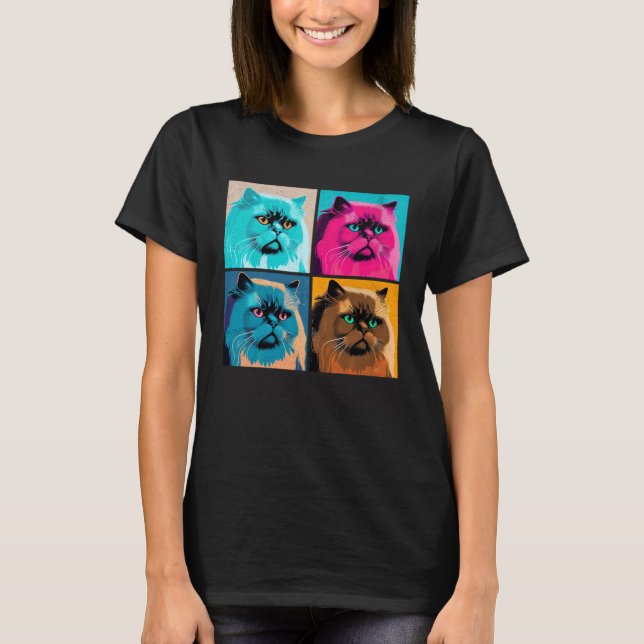 Himalayan Katt Pop Illustration Färgglad Djur T Shirt (Framsida)