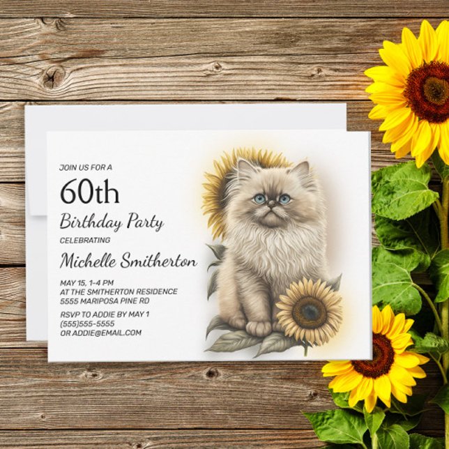 Himalayan Kittens Katt Solrosor 60-årsdag Inbjudningar (Skapare uppladdad)