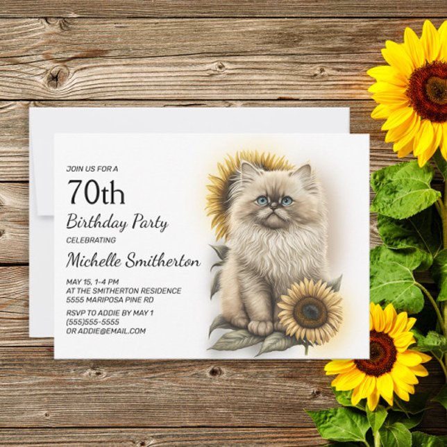 Himalayan Kittens Katt Solrosor 70-årsdag Inbjudningar (Skapare uppladdad)