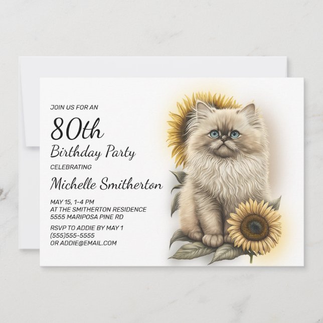 Himalayan Kittens katt solrosor 80-årsdag Inbjudningar (Framsida)