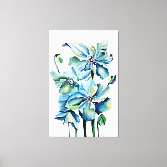 Himalayan Persian Blue Poppies Watercolor Canvastryck (Framsida)