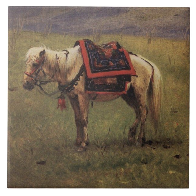 Himalayan Pony (Small Horse) (Vasily Vereshchagin) Kakelplatta (Framsidan)