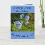 Himalayan Poppies Birthday Card for Sister-in-Law Kort<br><div class="desc">Söt blue Himalayan poppies (Meconopsis) ger en underbar bild av blommigtens födelsedagskort för syster-in-Law.  Du kan enkelt anpassa texten som du vill.</div>