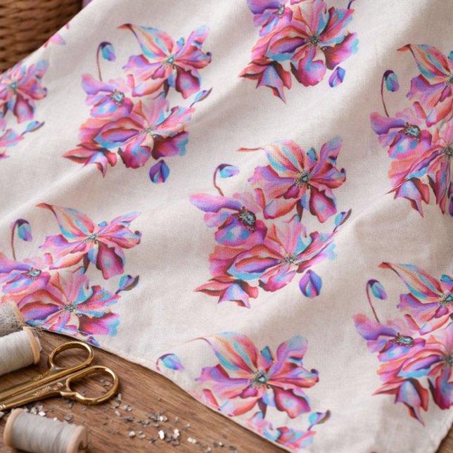 Himalayan Poppies Blue Rosa Färg Tyg (Skapare uppladdad)