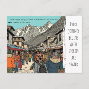 Himalayisk bymarknad kulturell konst vykort