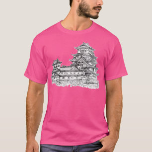 Himeji Castle Japan Bläck Artwork Illustration T Shirt