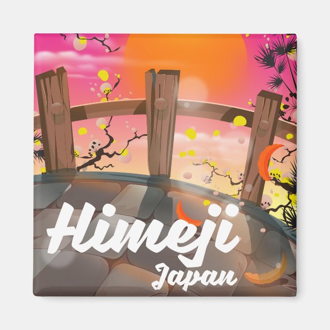 Himeji Japan blomster affisch. Magnet (Framsidan)