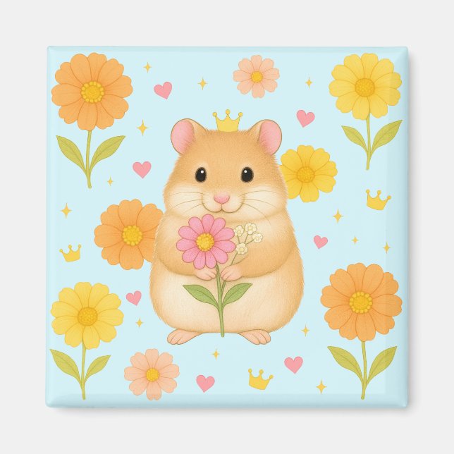 HIMEKARI Floral Hamster Magnet – Blue (Framsidan)