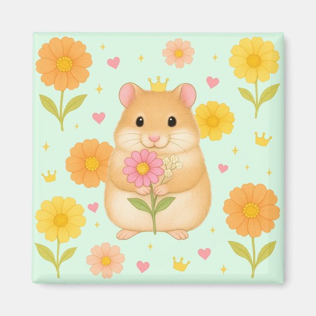 HIMEKARI Floral Hamster Magnet – Green (Framsidan)