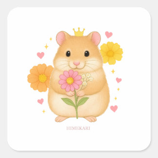 HIMEKARI Floral Hamster Sticker – Clear Fyrkantigt Klistermärke